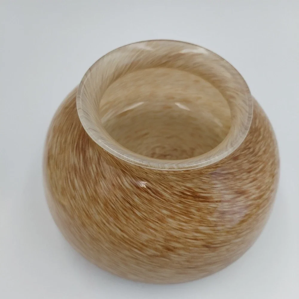 Anthropologie‎ Swirl Glass Rose Bowl Vase Cream Tan Flower Frog Insert Gold Tone